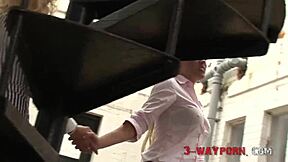 Two milfs gang up on car washer for wild 3-way fuck!