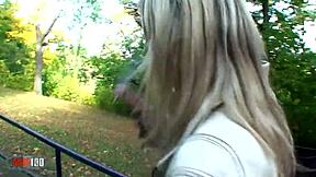 hey check out this massive cumshot landing right on her huge tits outdoors