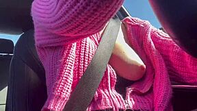 juicy italian milf artemisia flashes massive tits on car ride before mommy rides cock outdoors