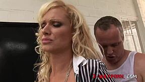 Two milfs gang up on car washer for wild 3-way fuck!