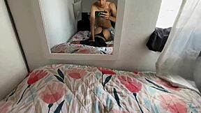 Latina neighbor rubs her wet pussy on shared sofa