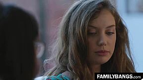 cute school stepsisters elena koshka and april o'neil grind pussies romantically