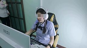 thai schoolgirl gets fucked hard by senior bro in front of computer loud thai moans 4k