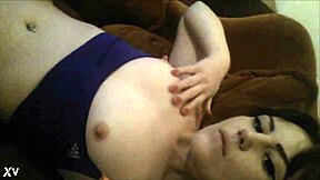 Sexy innocent brunette fingers pussy in stranger's house