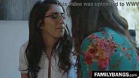 cute school stepsisters elena koshka and april o'neil grind pussies romantically