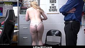 milf shoplifter with big tits caught in garage, punished hard by security pov