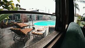 Spy catches gigi breeze choking on deepthroat by pool while naked sunbathing publicly