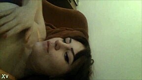 Sexy innocent brunette fingers pussy in stranger's house