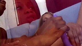 ebony lesbians kiss lick strap on dildos in hot fingering pussy play frenzy!