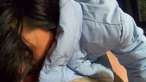 impotent hubby's thrill: cum floods sky blue jacket and white pantyhose