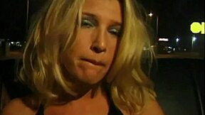 They fuck hard in car as driver watches blonde cougar cumshot