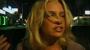 They fuck hard in car as driver watches blonde cougar cumshot