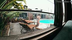 Spy catches gigi breeze choking on deepthroat by pool while naked sunbathing publicly