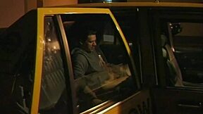 They fuck hard in car as driver watches blonde cougar cumshot