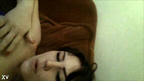 Sexy innocent brunette fingers pussy in stranger's house