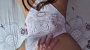 Her big natural tits bounce while riding on top