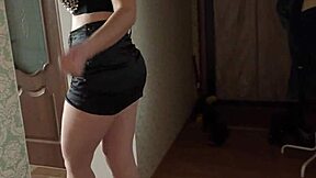 Blonde Short Skirt Flashes Panties Hairy Pussy Pisses Toilet