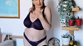 mature secretary in lingerie teases boss with shaved pussy during seductive pov roleplay