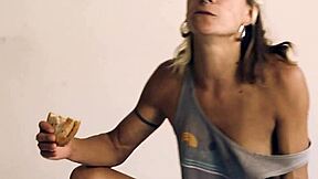 mmm eating snacks while riding cock reverse cowgirl food fetish