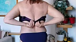 mature secretary in lingerie teases boss with shaved pussy during seductive pov roleplay