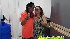 wife bends over kitchen for doggystyle after smoothie