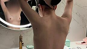 Skinny Japanese college princess teases feet and small tits in ponytail