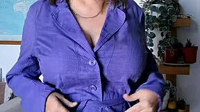 mature secretary in lingerie teases boss with shaved pussy during seductive pov roleplay