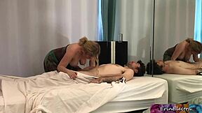 horny masseuse erin electra hops on clients monster cock for wild cowgirl ride ending in facial cumshot on her big natural tits