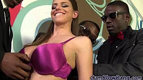 Busty Babe Sucks Monster Cocks Before Massive Bukkake Facial Gangbang