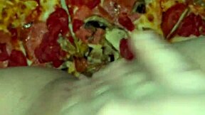 Pizza slut masturbates and cums on food in kinky arab teen fetish with juicy pussy craving bbc in la