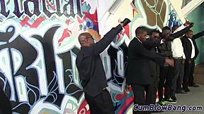 Busty Babe Sucks Monster Cocks Before Massive Bukkake Facial Gangbang