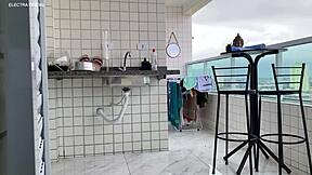 Busty Brazilian Maid Cleans House In Lingerie Teasing Outdoor Voyeur Tesão