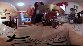 Tiny dude devoured by giantess Jane Judge's massive feet in kitchen