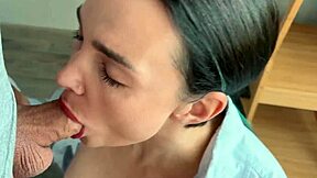 POV Close-Up: Sexy Milf Wife's Sloppy Lipstick Blowjob Ends in Huge Creampie Mouthful