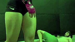 whoa sarah the killer dominates in epic femdom wrestling fight! 💥🥊