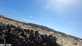 german skinny blonde gets bent over creampied on fuerteventura beach by friend