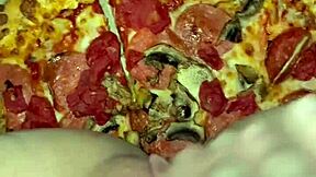 Pizza slut masturbates and cums on food in kinky arab teen fetish with juicy pussy craving bbc in la