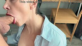 POV Close-Up: Sexy Milf Wife's Sloppy Lipstick Blowjob Ends in Huge Creampie Mouthful