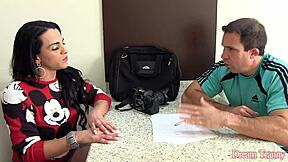 hot tranny melyna merli gorges on two throbbing cocks