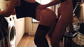 morning erection i pull out my huge cock behind step mother in law at the cafe for rough doggystyle creampie