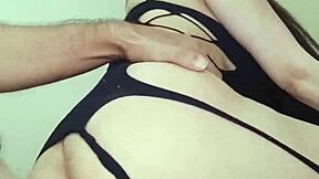 Young petite wildly moans during old man anal swallows cum load!