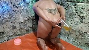 ts shemale stuffs toy lizards up ass