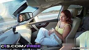 marina gold's petite redhead road trip turns into public car golden shower squirting mess