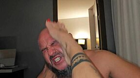 Muscular milf's big clit gets footjob rimjob then squirts hardcore