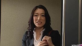 Nympho Japanese teacher seduces boy for rough creampie ride