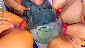 lucy devours four squirting pussies covered in fluid after lesbian licks