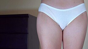 sexy schoolgirl tries cotton panties on hairy pussy