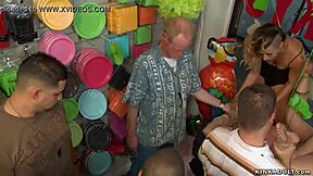 Man, this blonde gets anal pounded hard at the public party shop