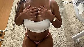 latina teen masturbates wet pussy in public mall bathroom toilet frenzy