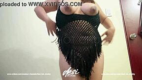 This indian desi babe dances hot teasing her big boobs and hairy pussy